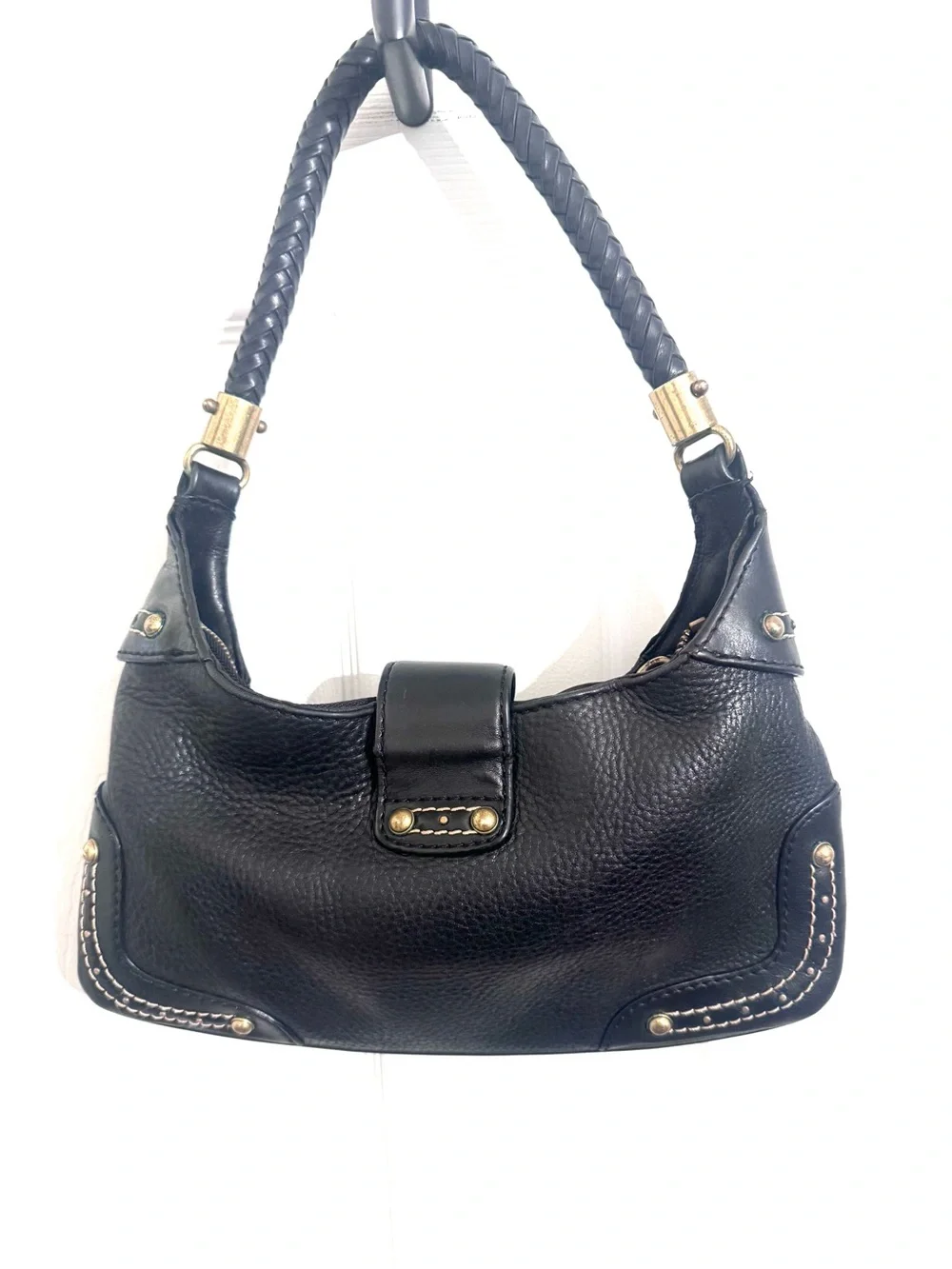 Vintage Y2K Michael Kors Black Pebbled Leather Braided Handle Shoulder Bag